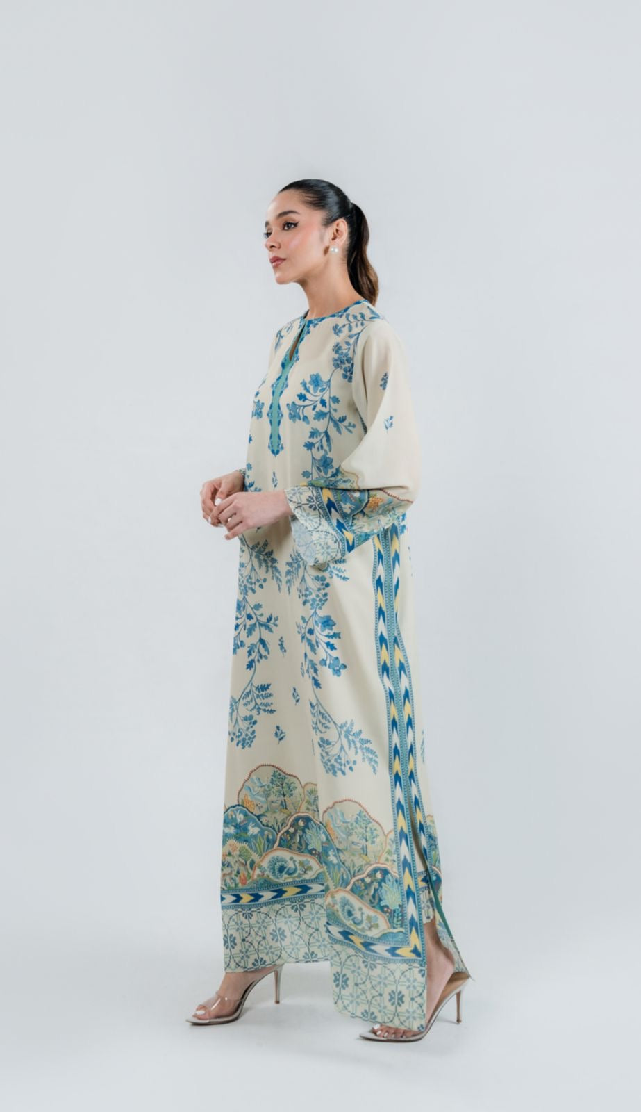 Azure Meadow Luxe Modest Kaftan With Pants