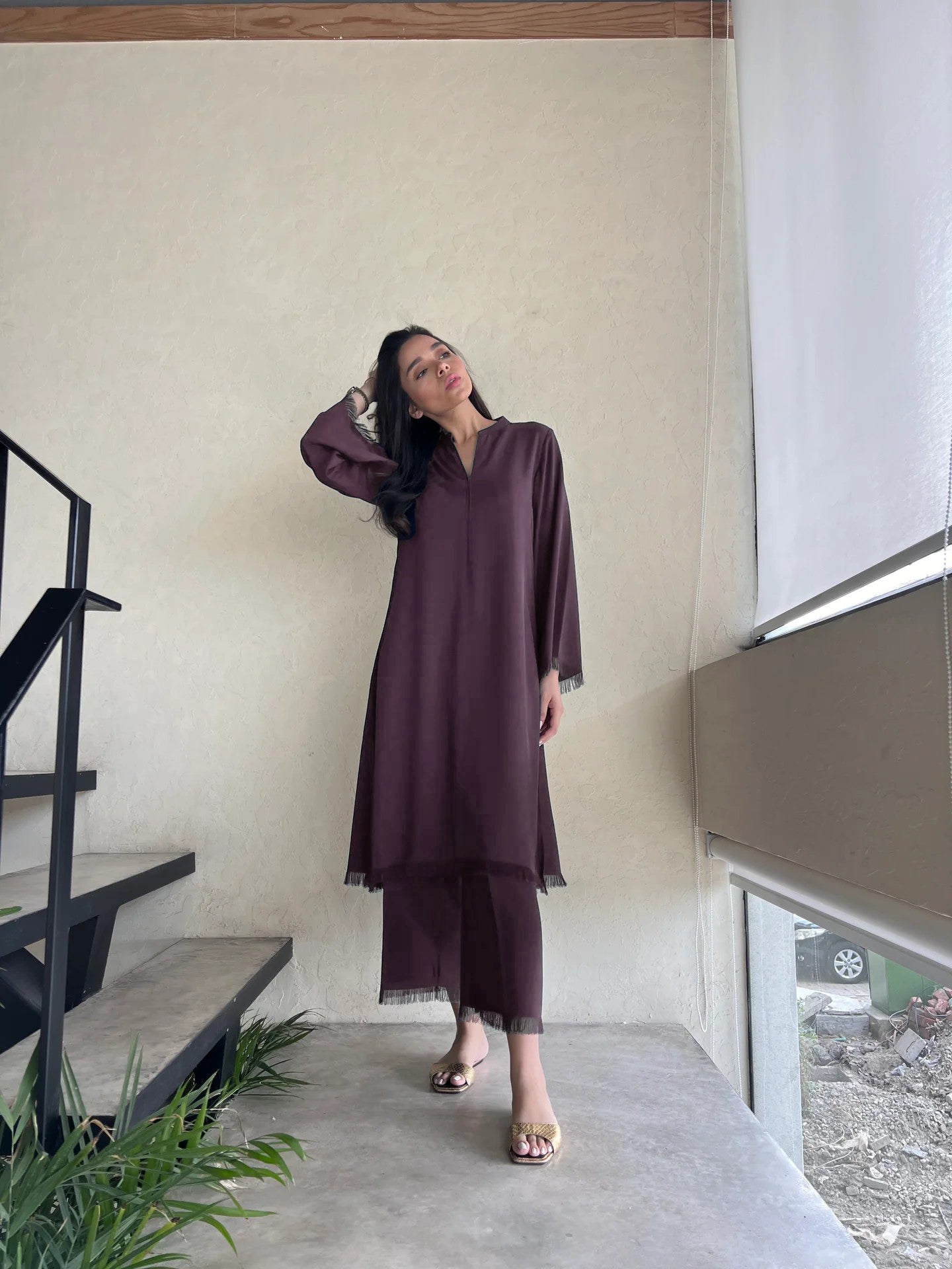 Wine Fringe Elegance Modest Co-Ord Set