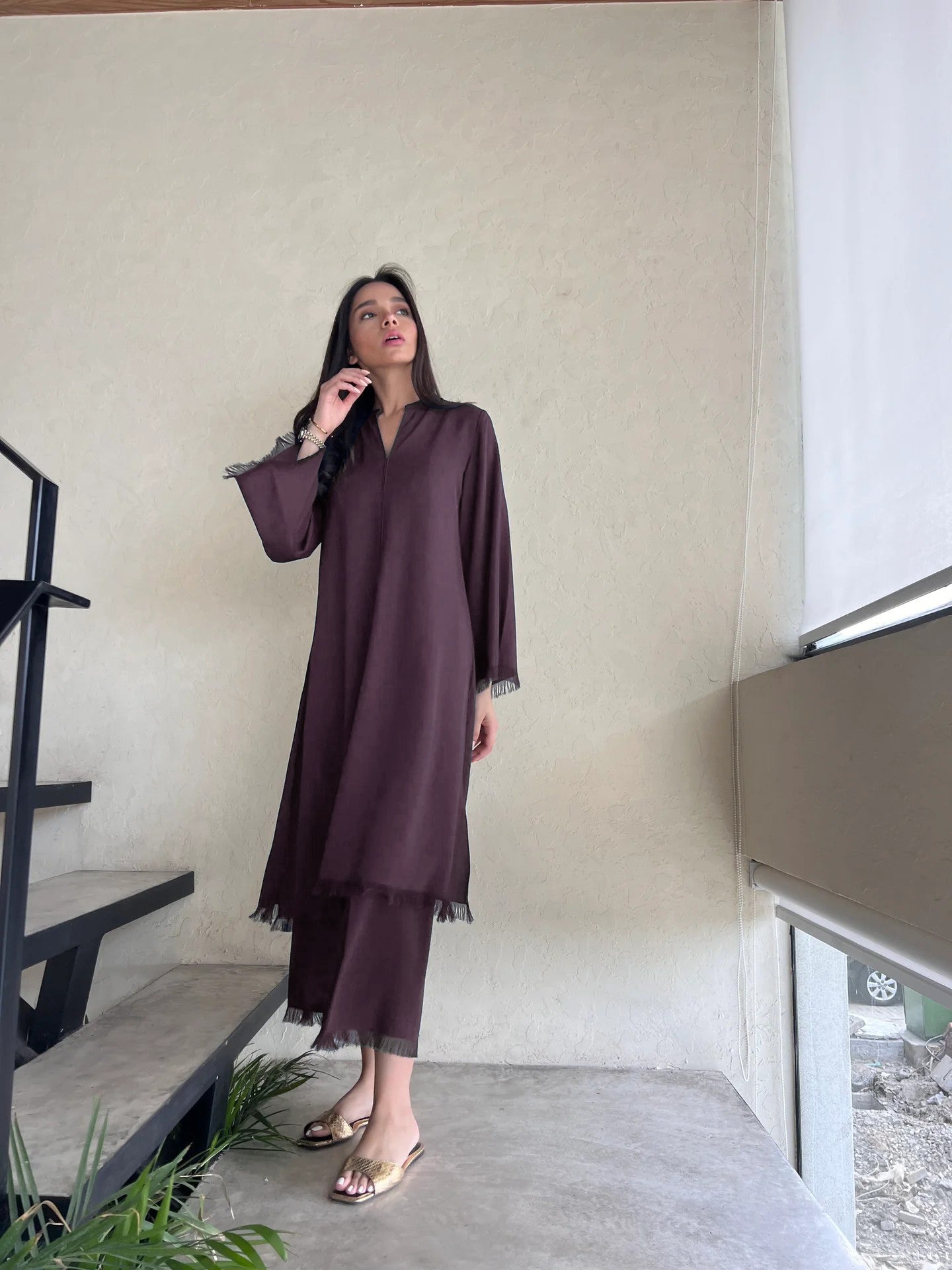 Wine Fringe Elegance Modest Co-Ord Set