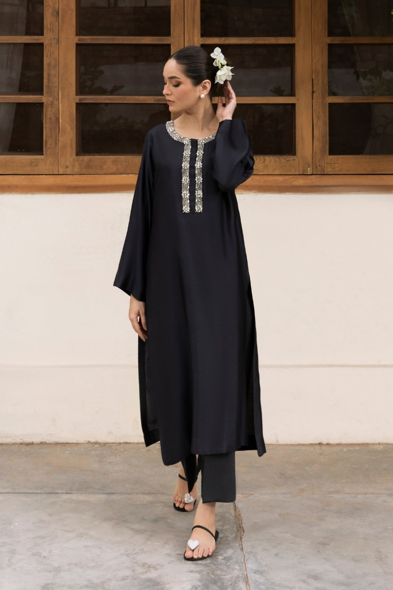 Noir Pearl Embellished Modest Co-Ord Set