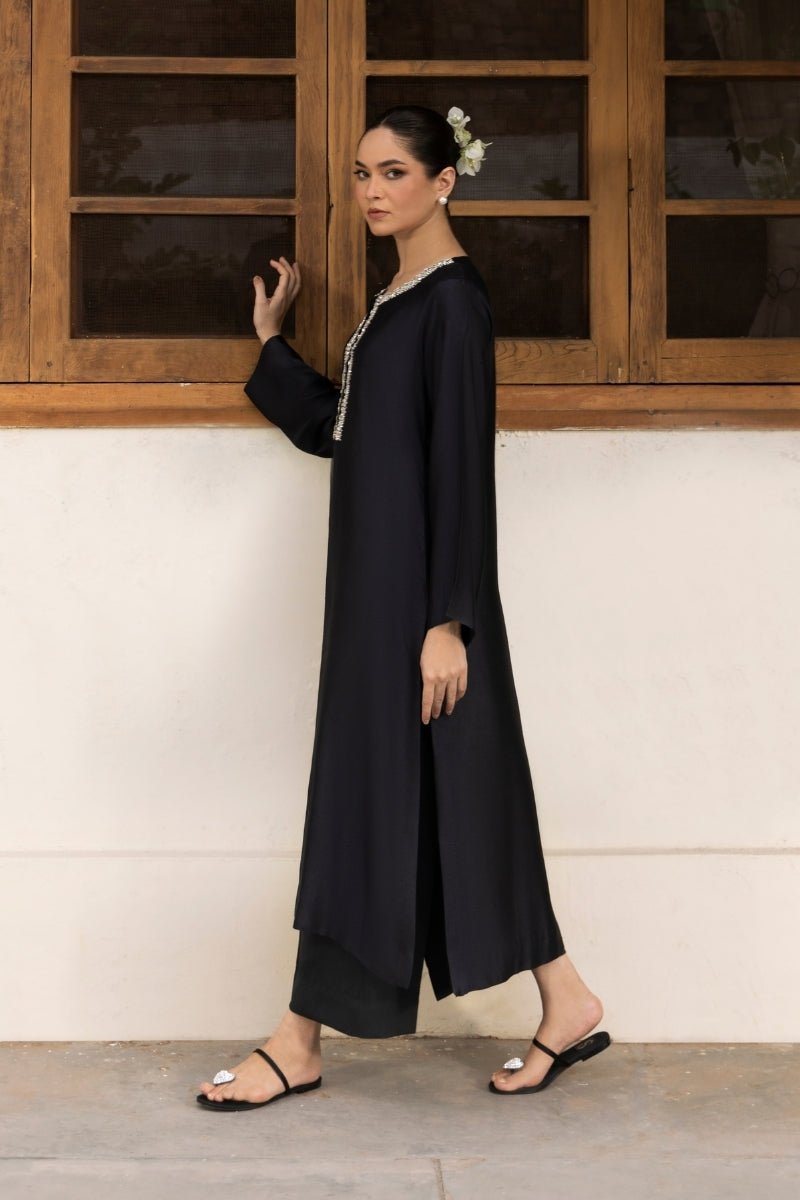 Noir Pearl Embellished Modest Co-Ord Set