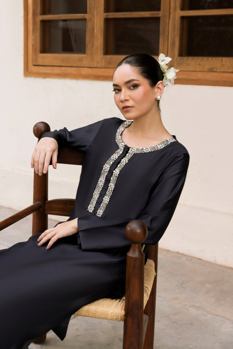 Noir Pearl Embellished Modest Co-Ord Set