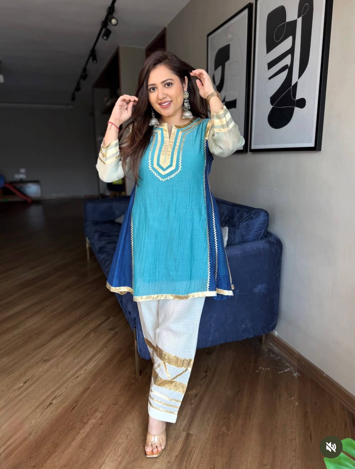 Royal Teal Noor Heavy Gott Patti Signature Modest Kurta Set
