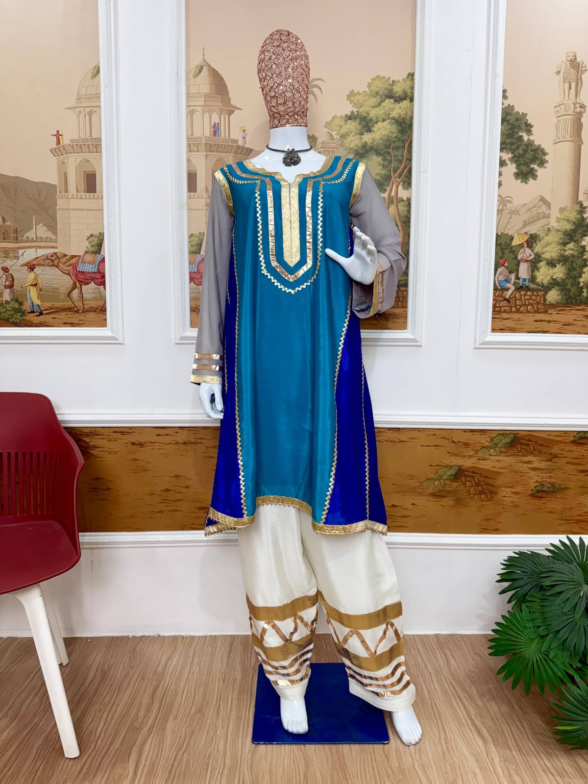Royal Teal Noor Heavy Gott Patti Signature Modest Kurta Set