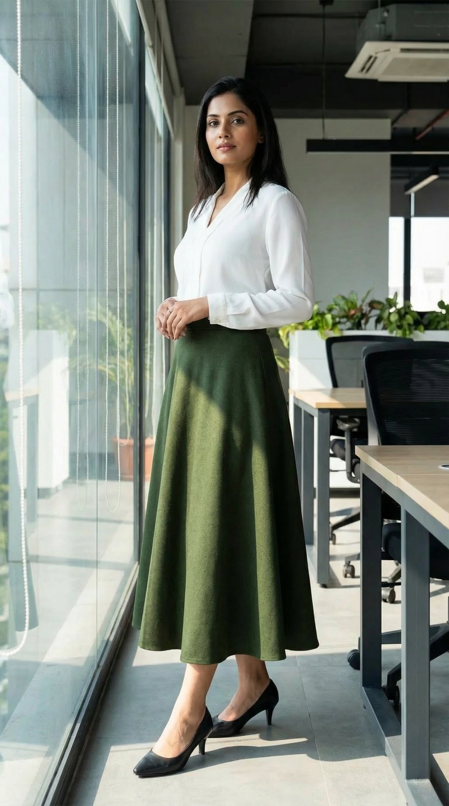 Modest Khaki Cashmere Skirt for women in India