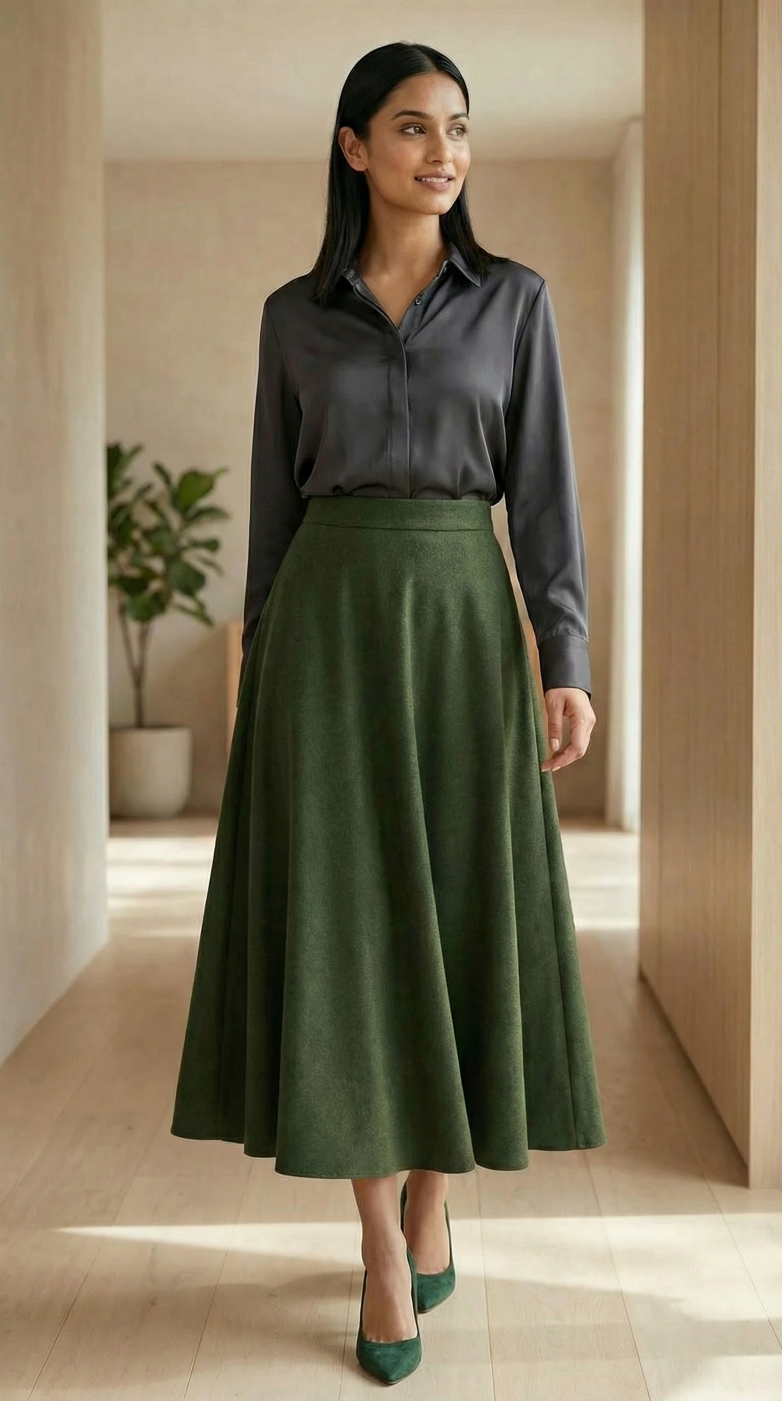 Modest Khaki Maxi Skirt Online India
