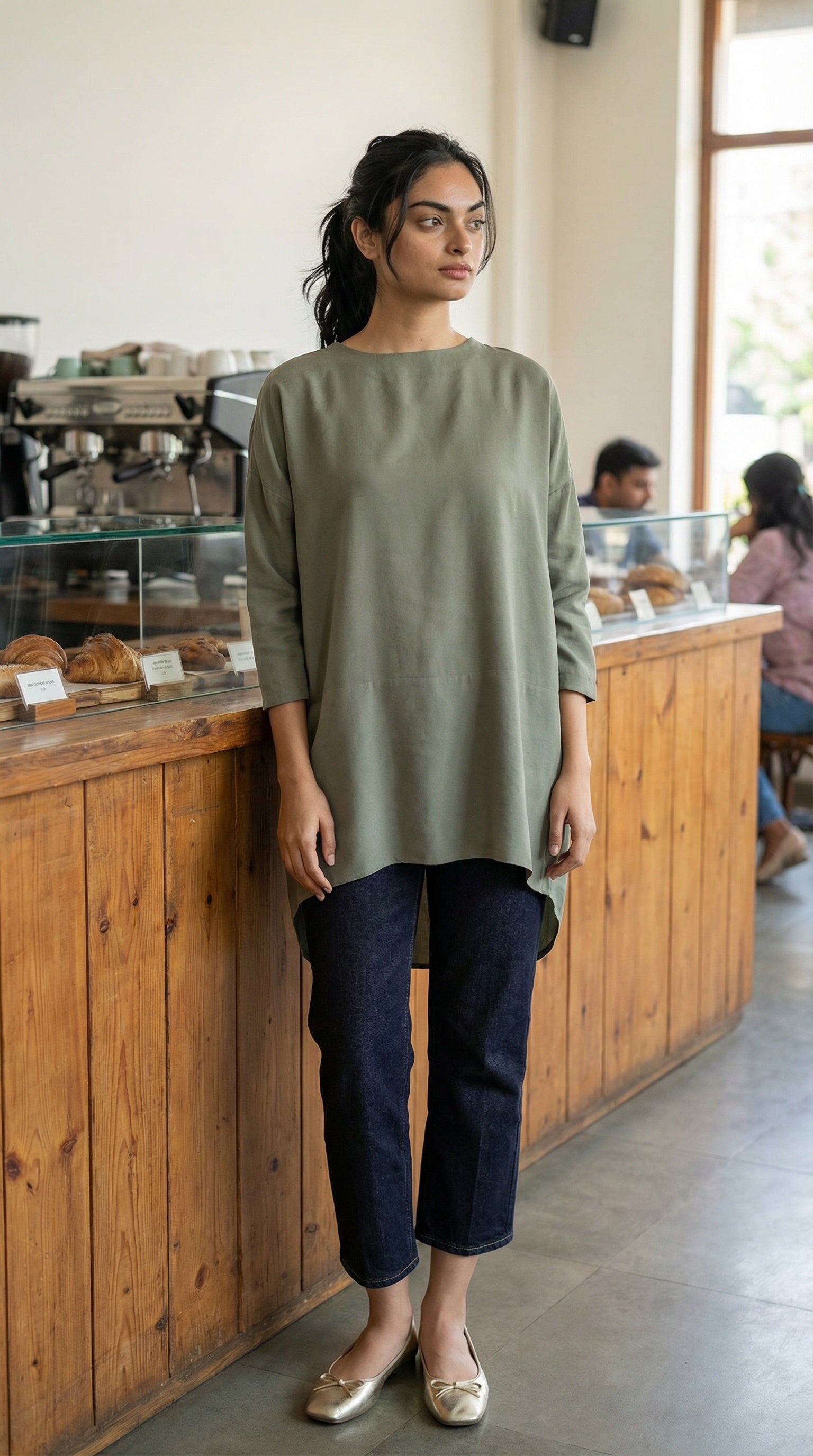 Khaki Oversized Modest Tunic with 3/4 Sleeves