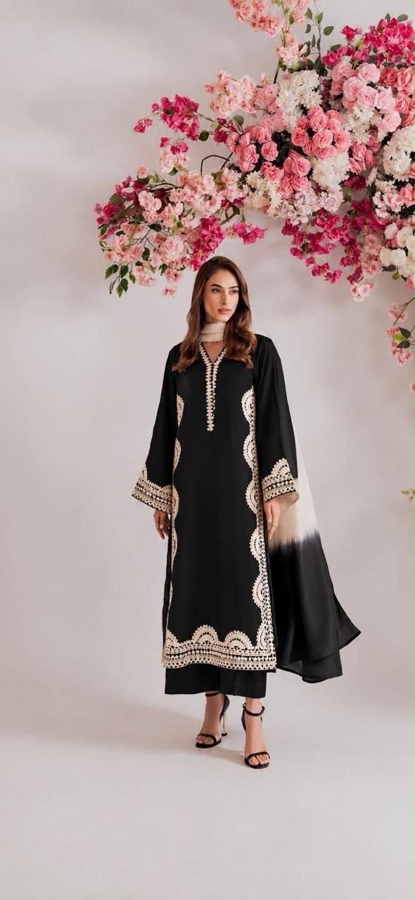 black embroidered coord set