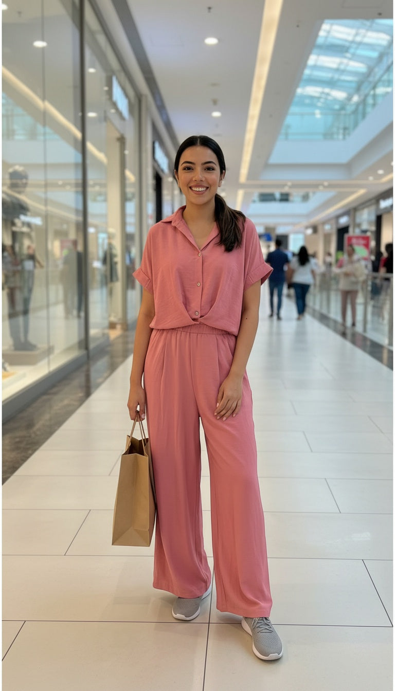 Luxe Blush Pink Boho Modest Co-Ord Set | Premium Casual Wear