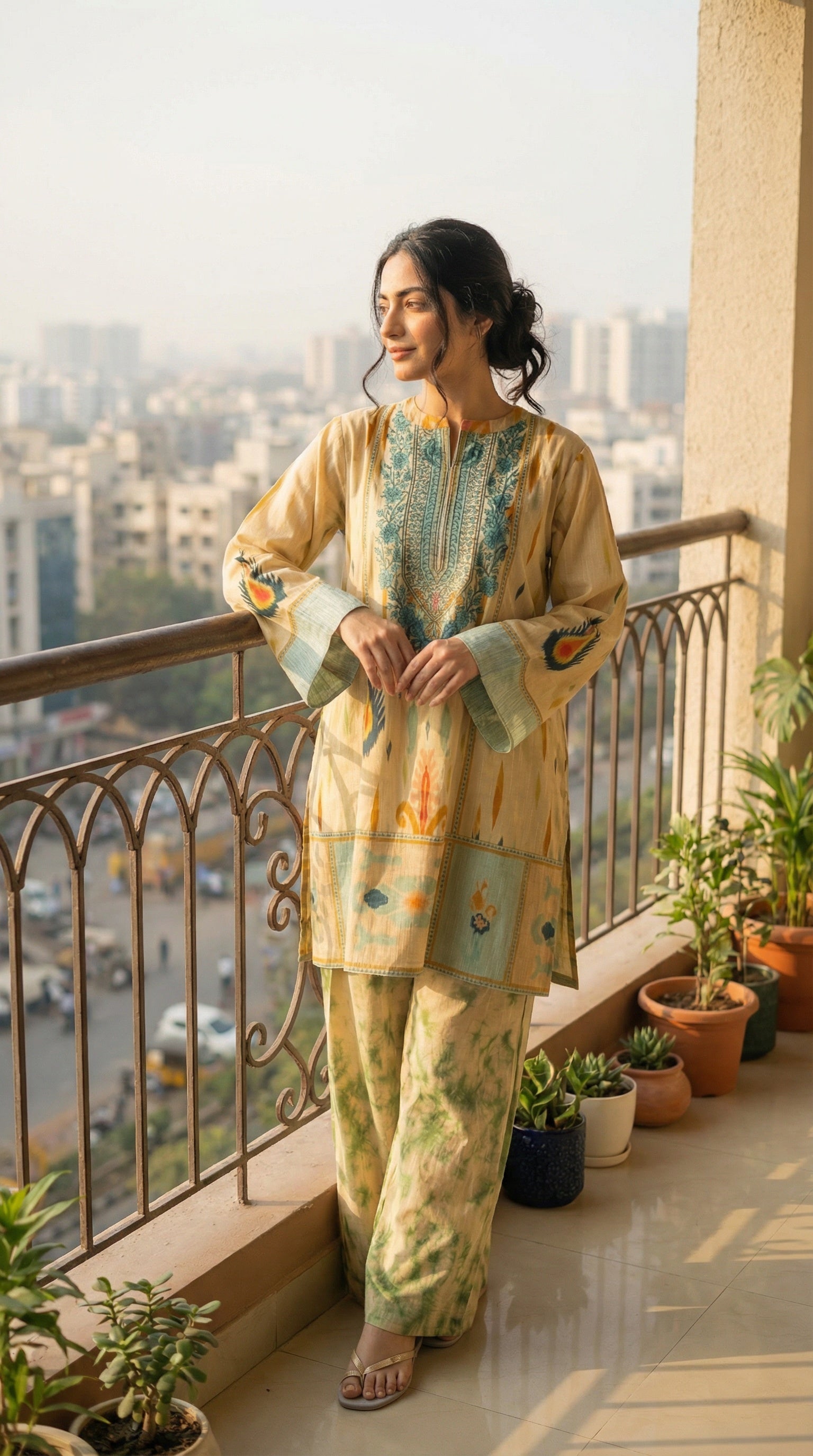 botanical printed modest farshi set