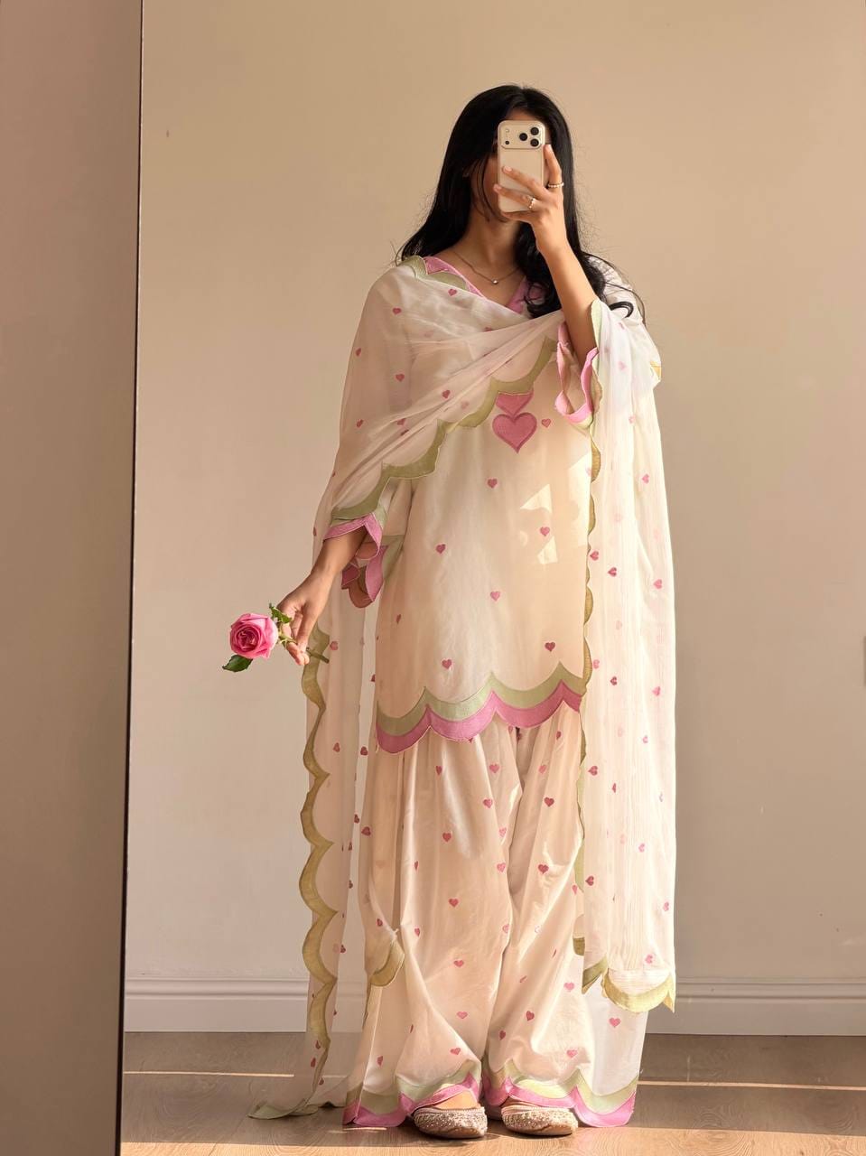 ivory pink green Farshi set