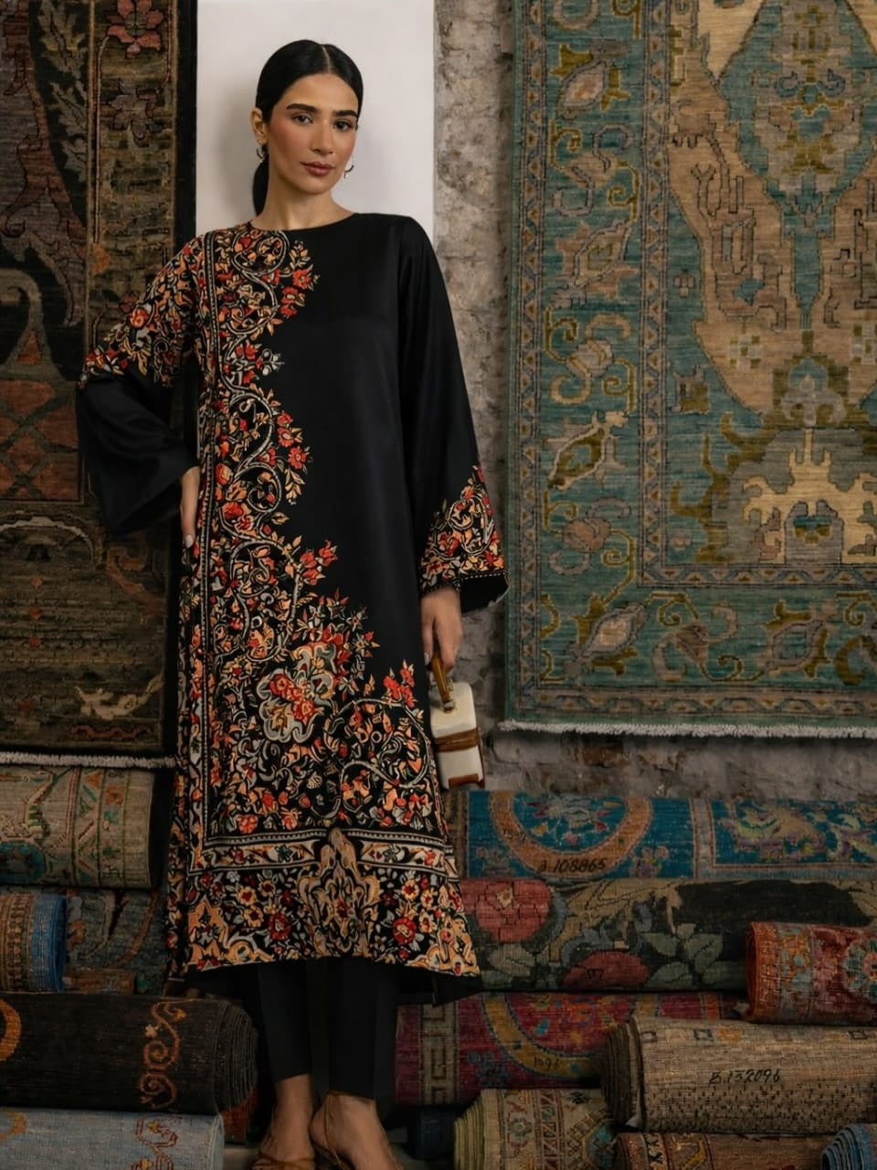 black heritage printed modest coord set