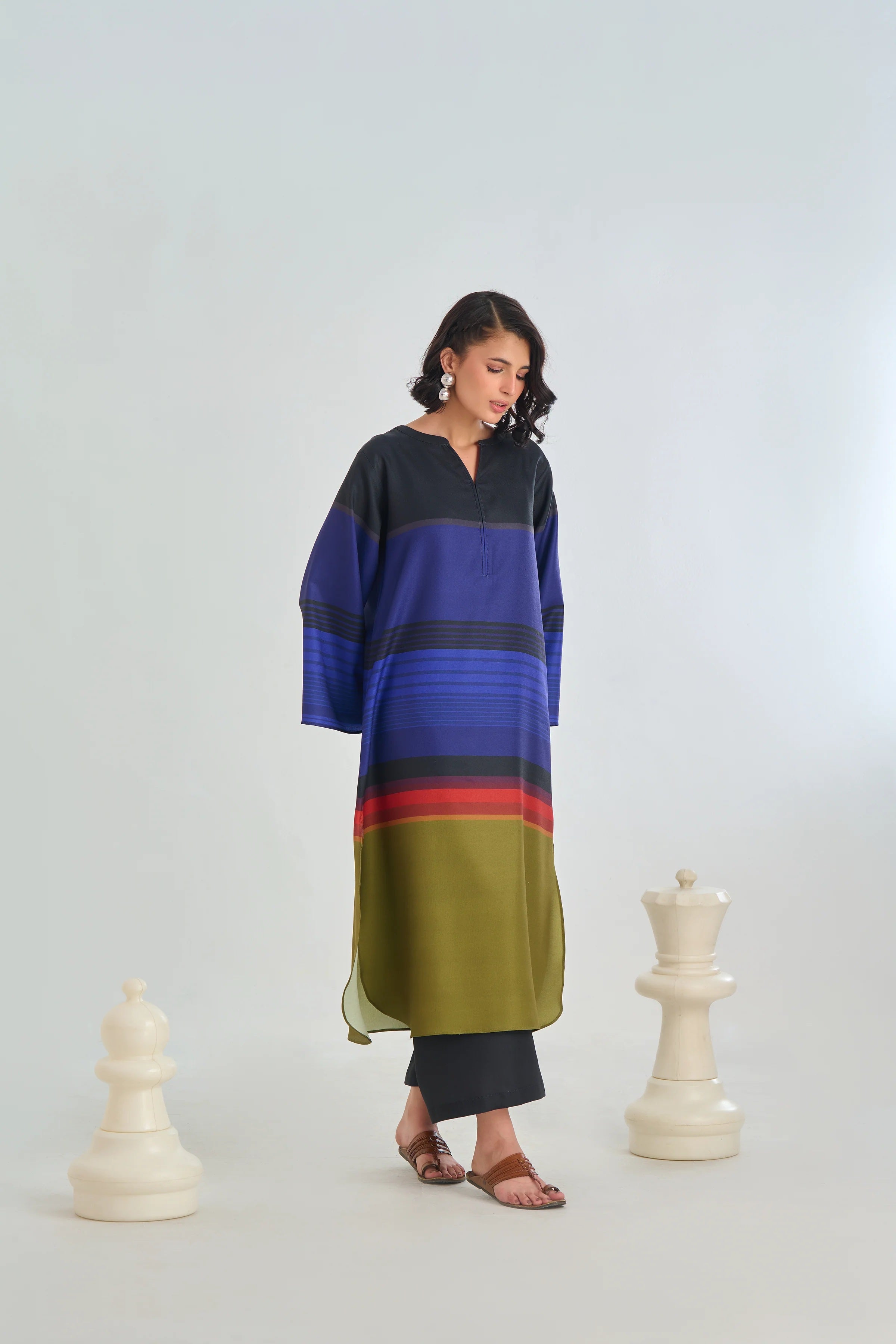 black stripe satin modest coord outfit