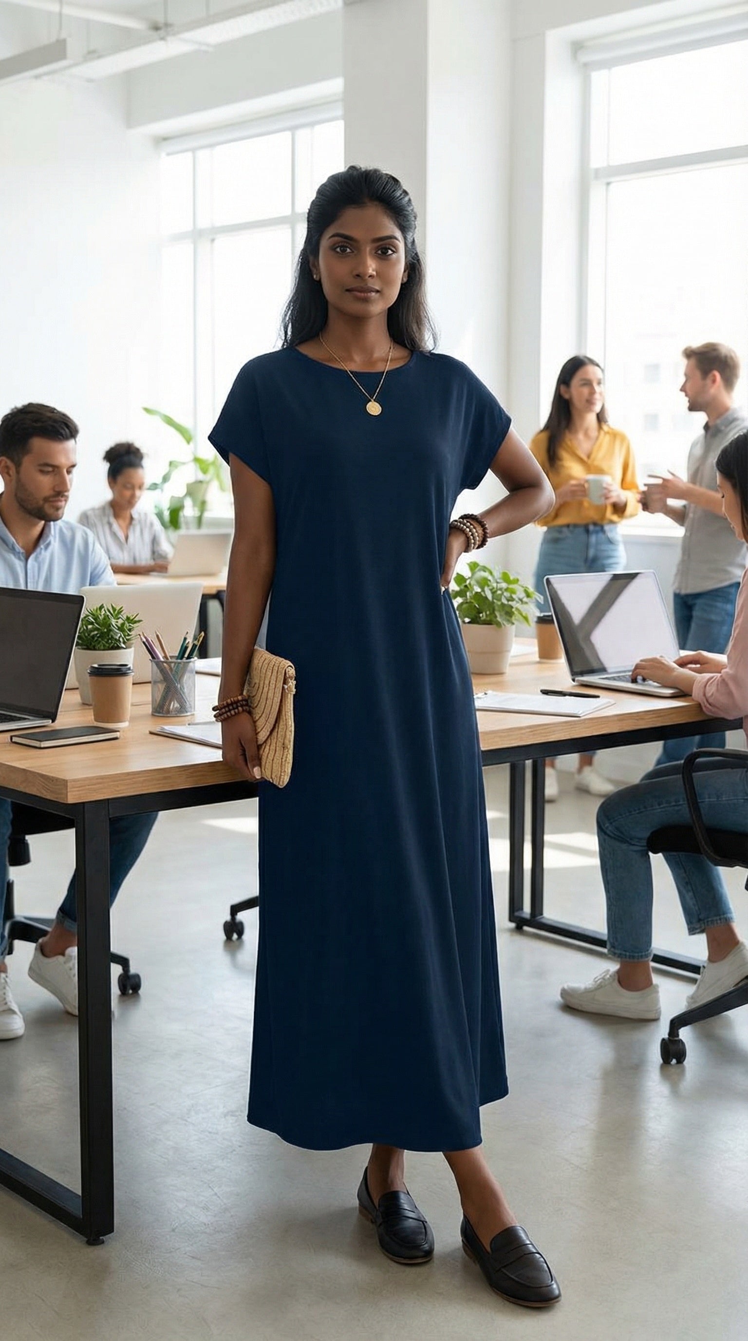 Midnight Ease Modest Tie-Waist Maxi Dress
