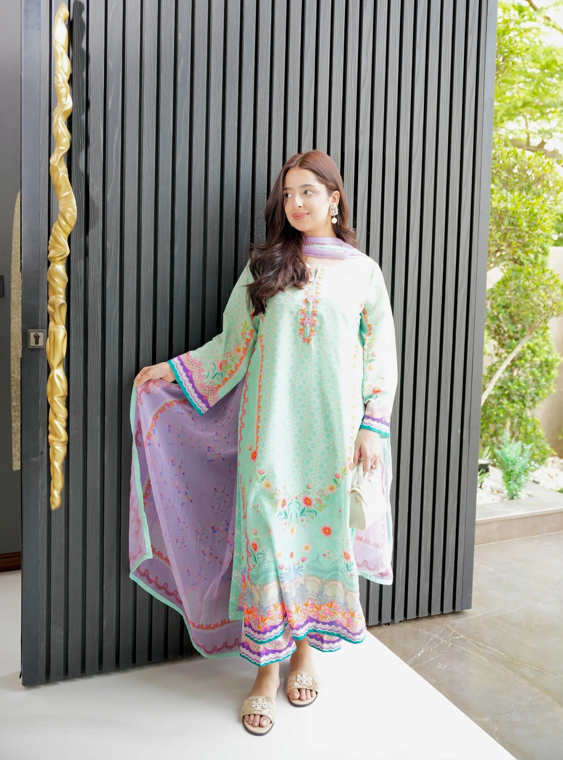 mint green muslin blend modest co ord set