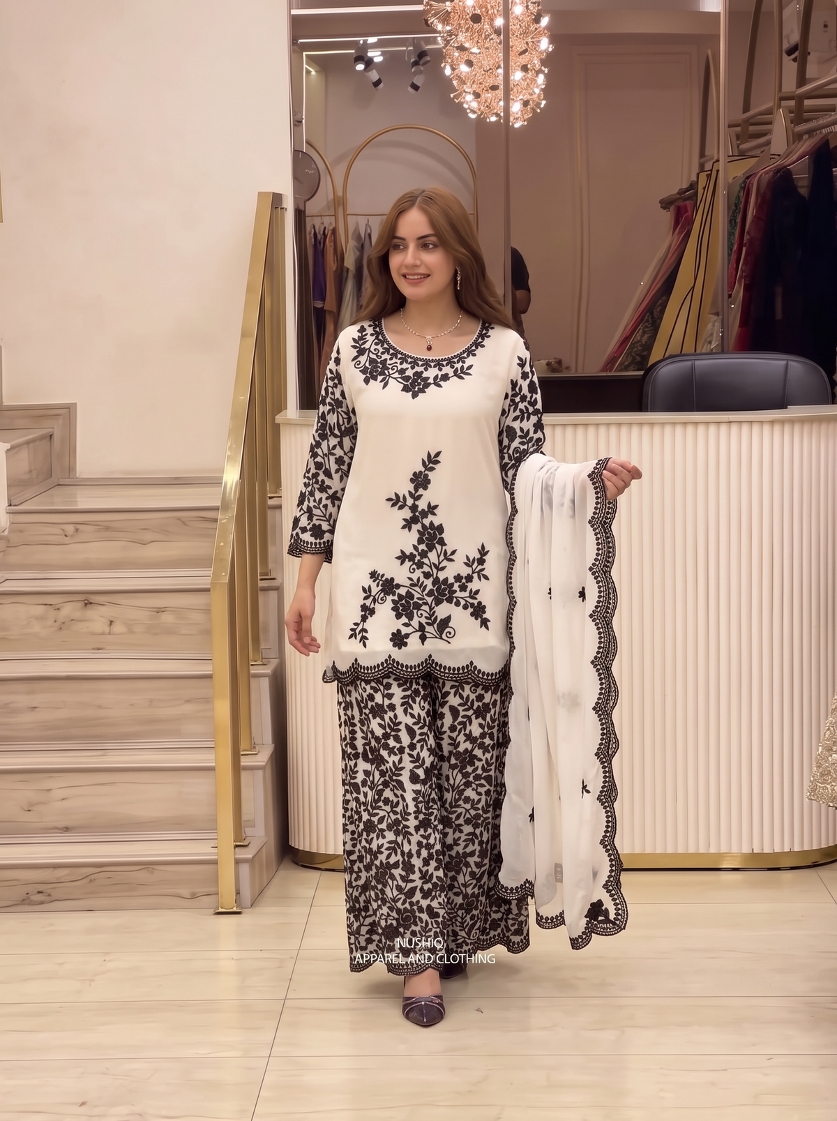 Monochrome Bloom Signature Sharara Modest Co-Ord Set