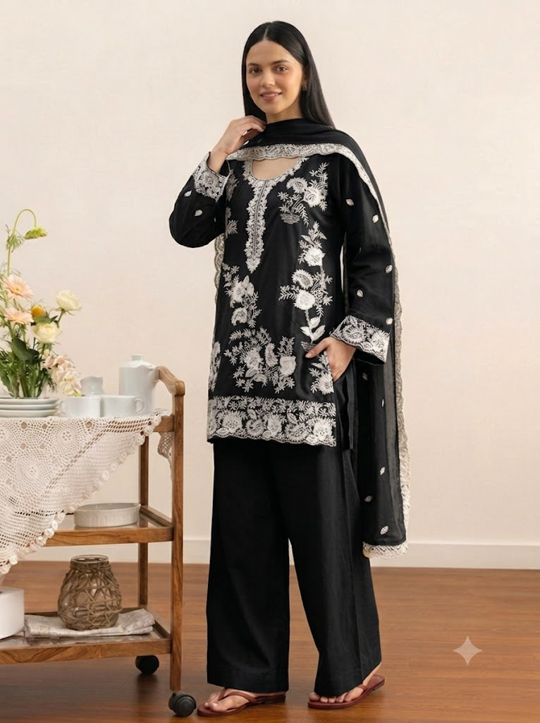 charcoal grey farshi salwar set with dupatta
