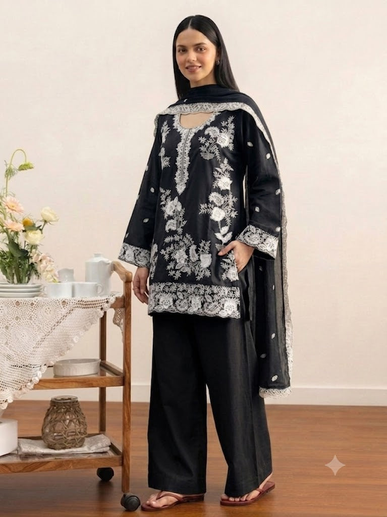 charcoal embroidered farshi modest co ord set