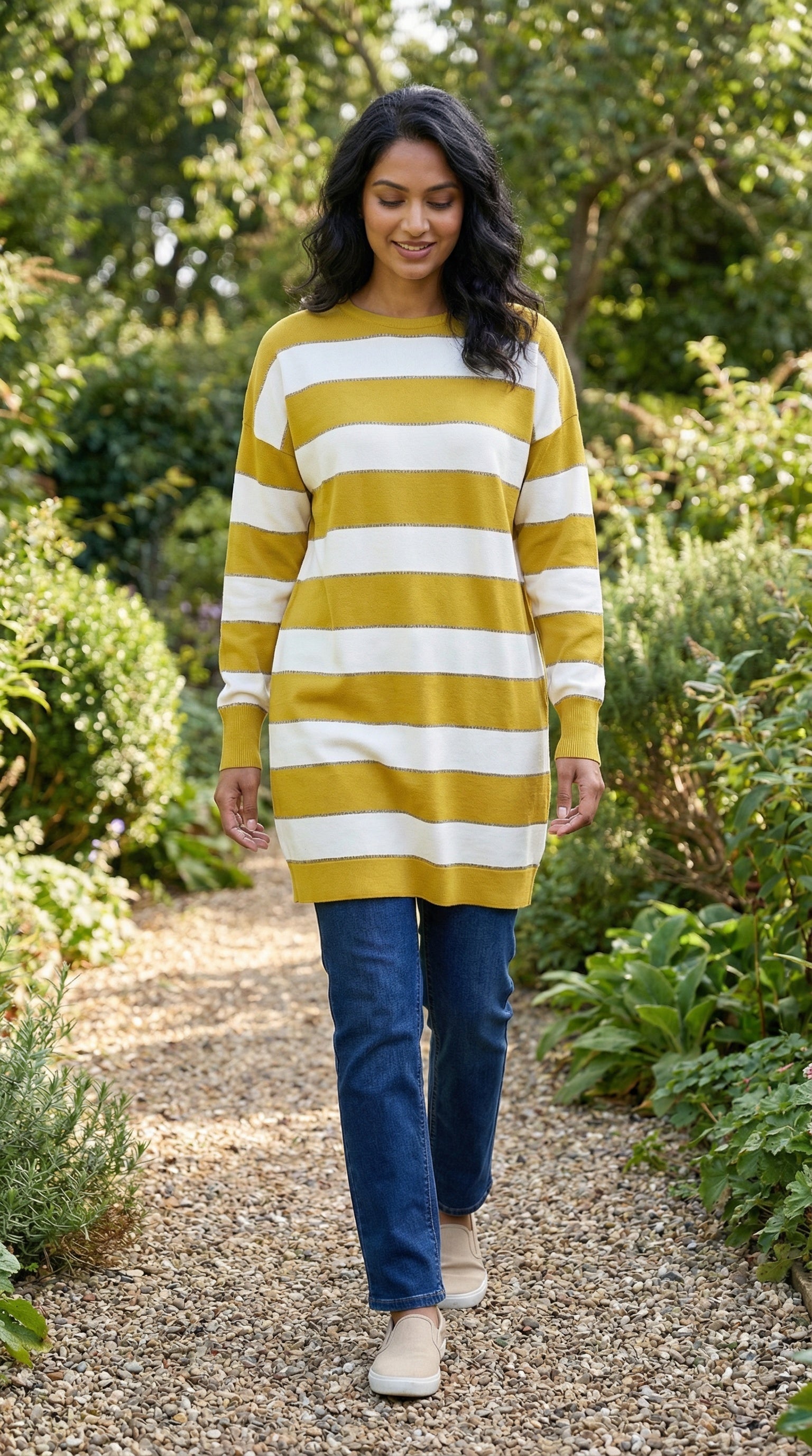 Mustard Stripe Modest Longline Knit Tunic