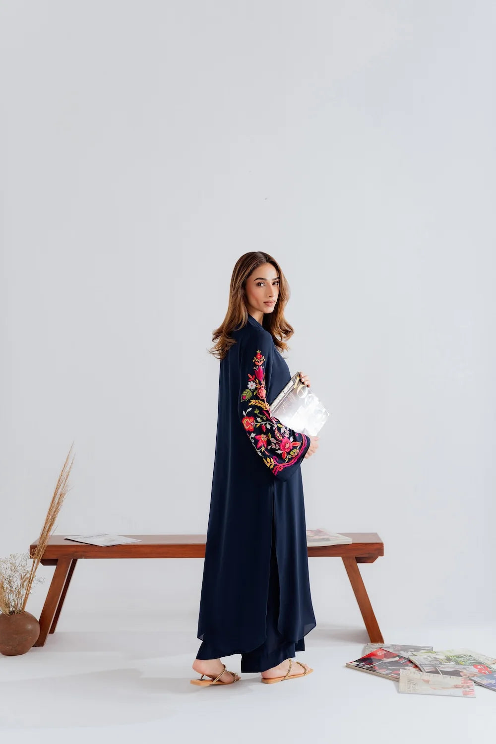 Navy Rosette Atelier Modest Co-Ord Set With Scarf