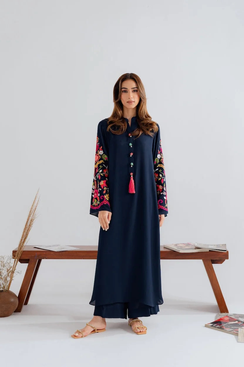 Navy Rosette Atelier Modest Co-Ord Set With Scarf