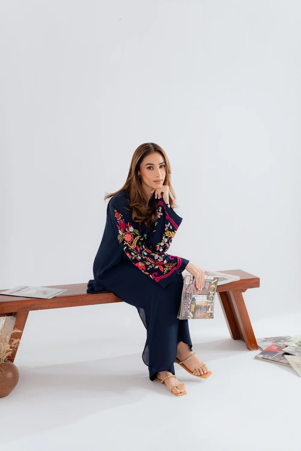Navy Rosette Atelier Modest Co-Ord Set With Scarf