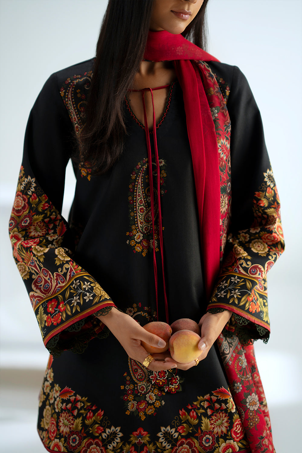 black floral modest outfit with scarf