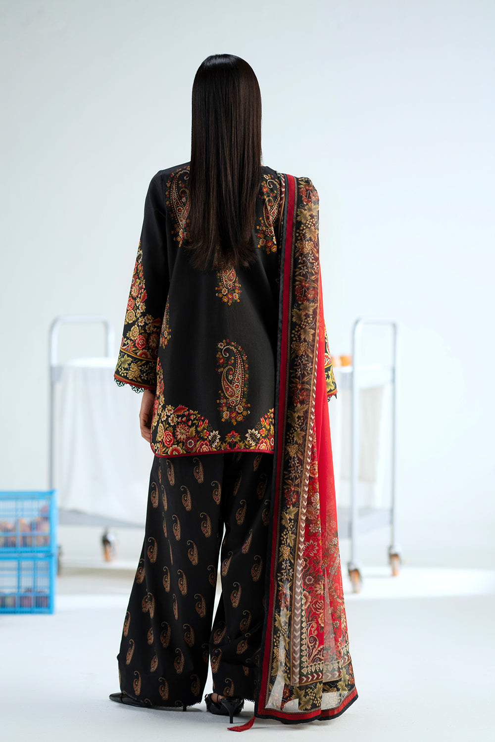 black modest coord set with chiffon scarf