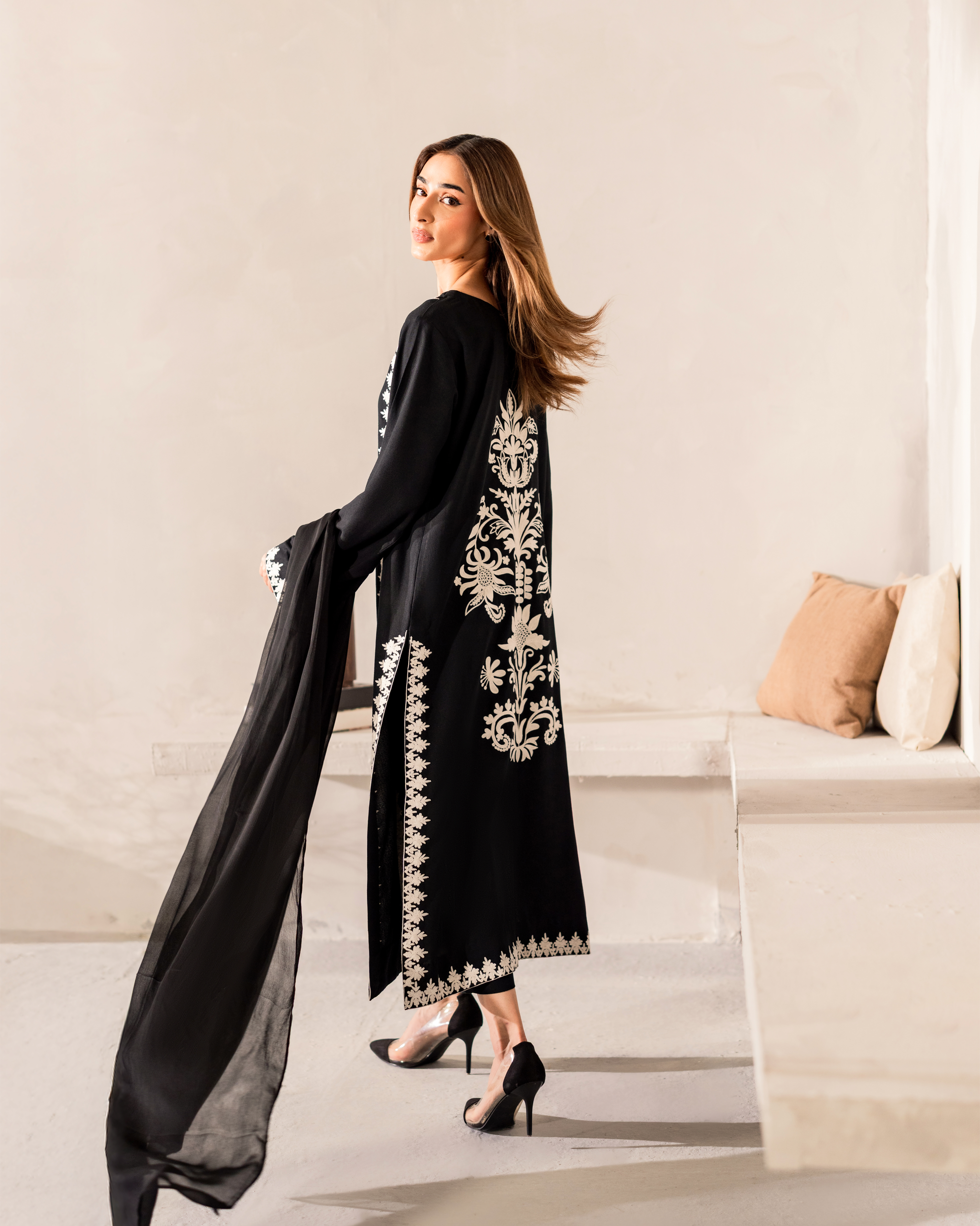 embroidered modest co ord set evening wear