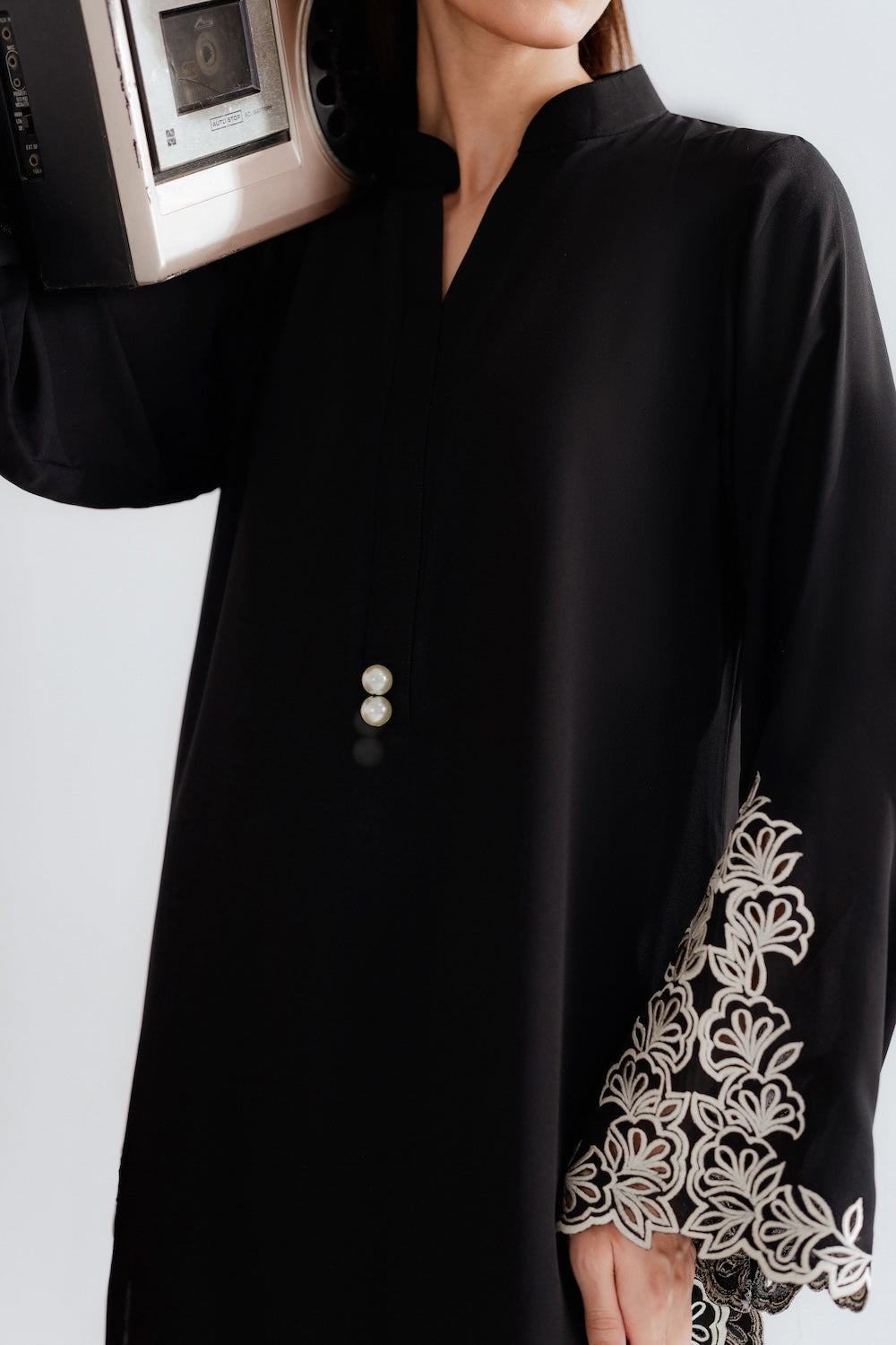 Noir Lace Élan Embroidered Modest Co-Ord Set