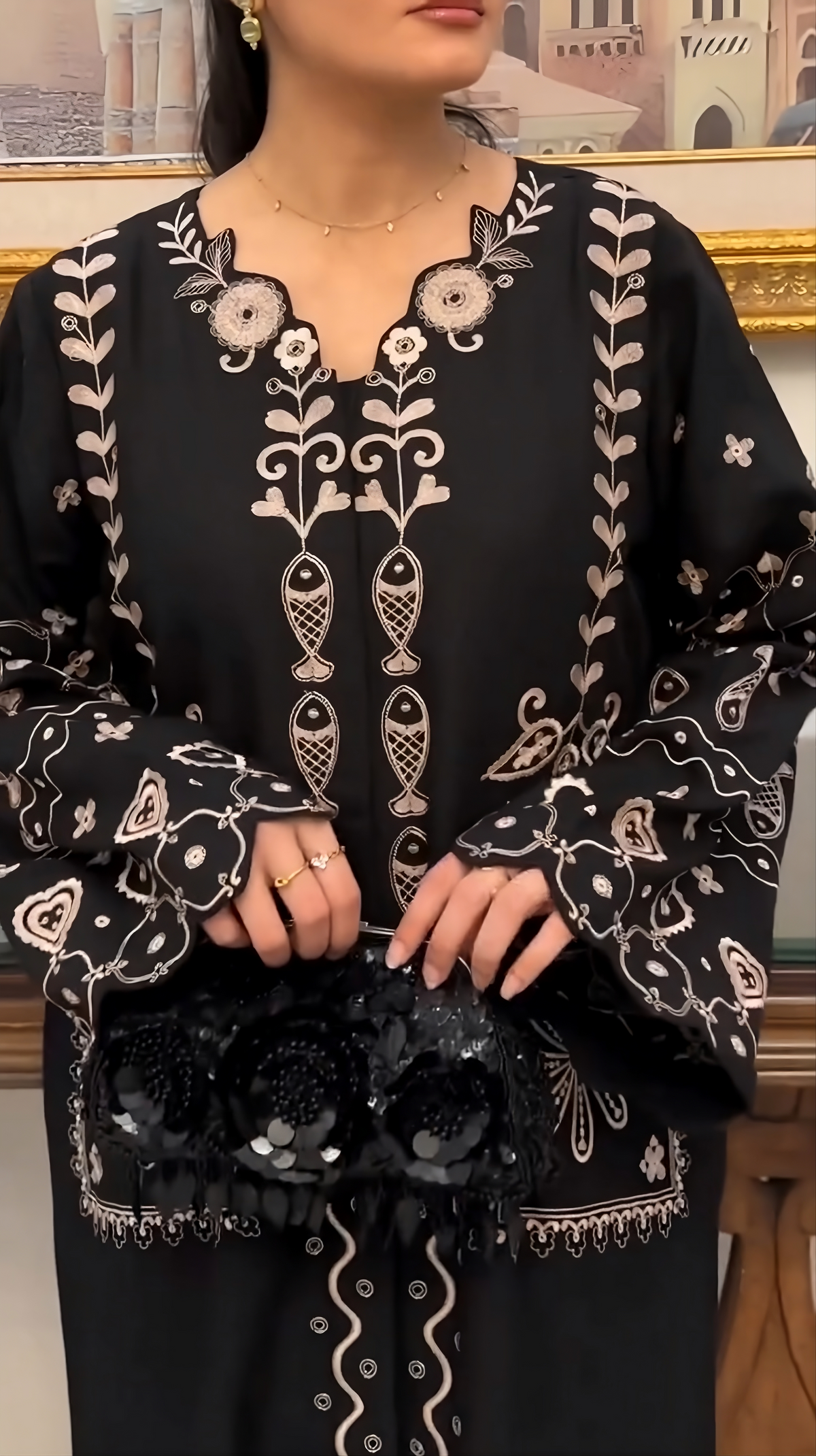 black embroidered co-ord set
