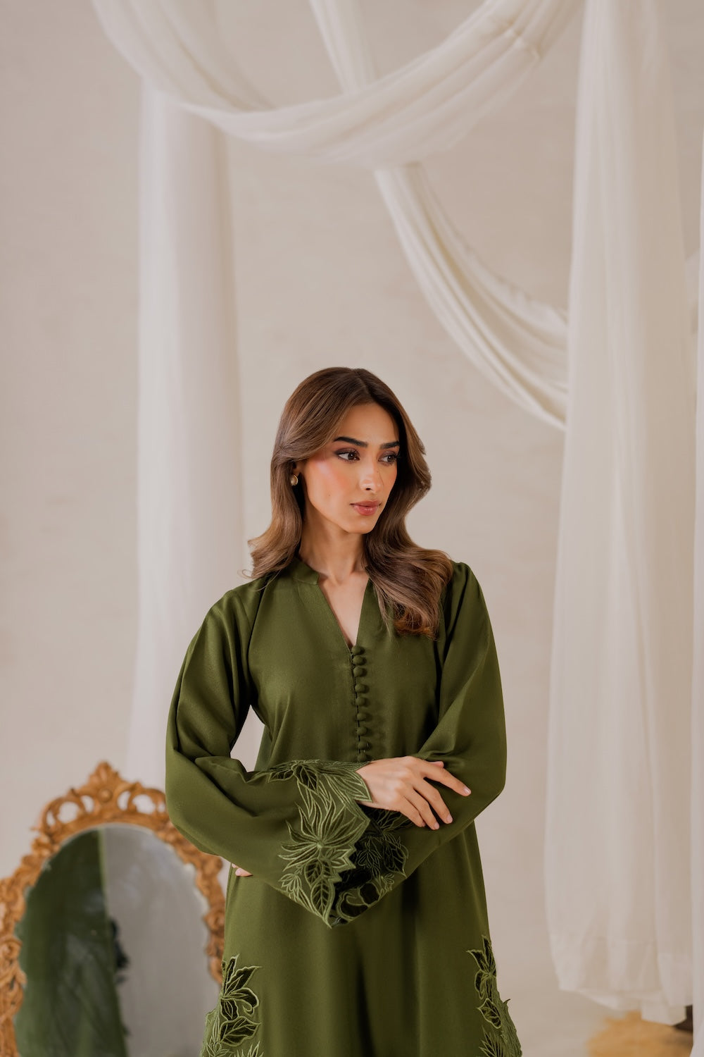 Olive Bloom Handmade Applique Signature Modest Kurta Set
