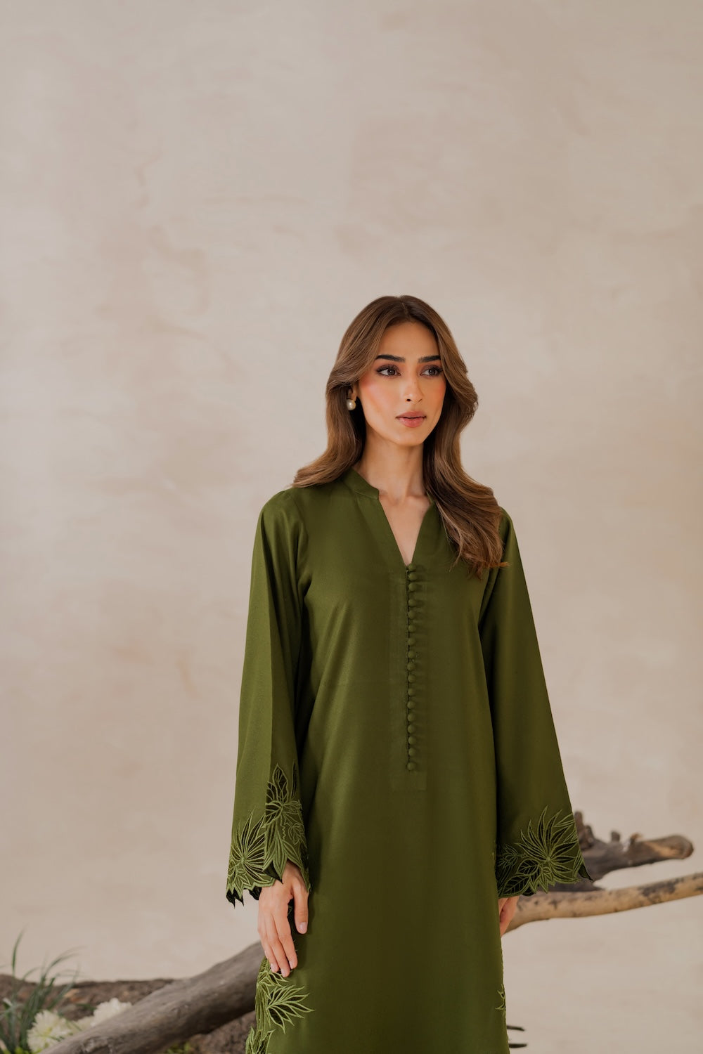 Olive Bloom Handmade Applique Signature Modest Kurta Set