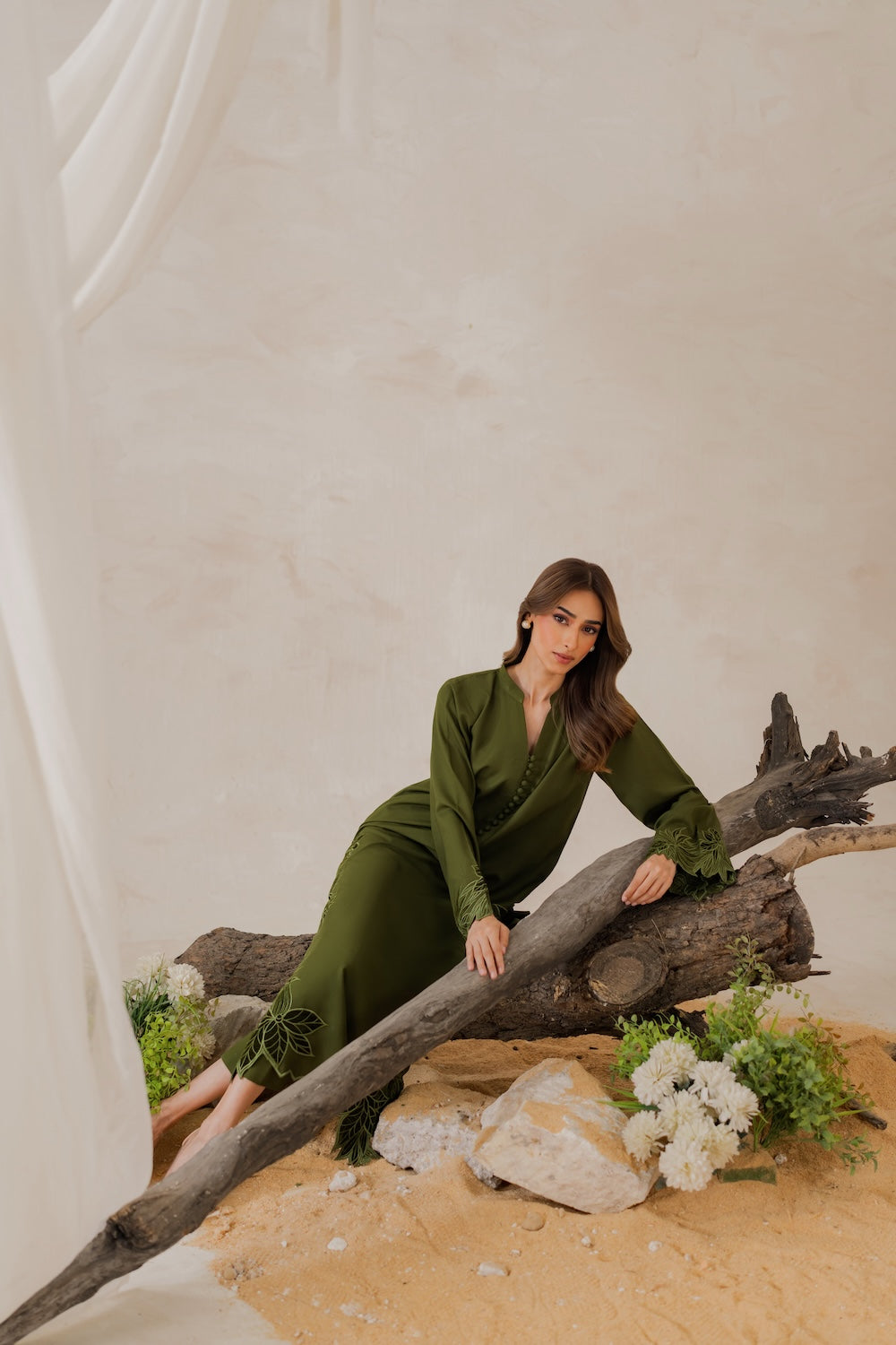 Olive Bloom Handmade Applique Signature Modest Kurta Set