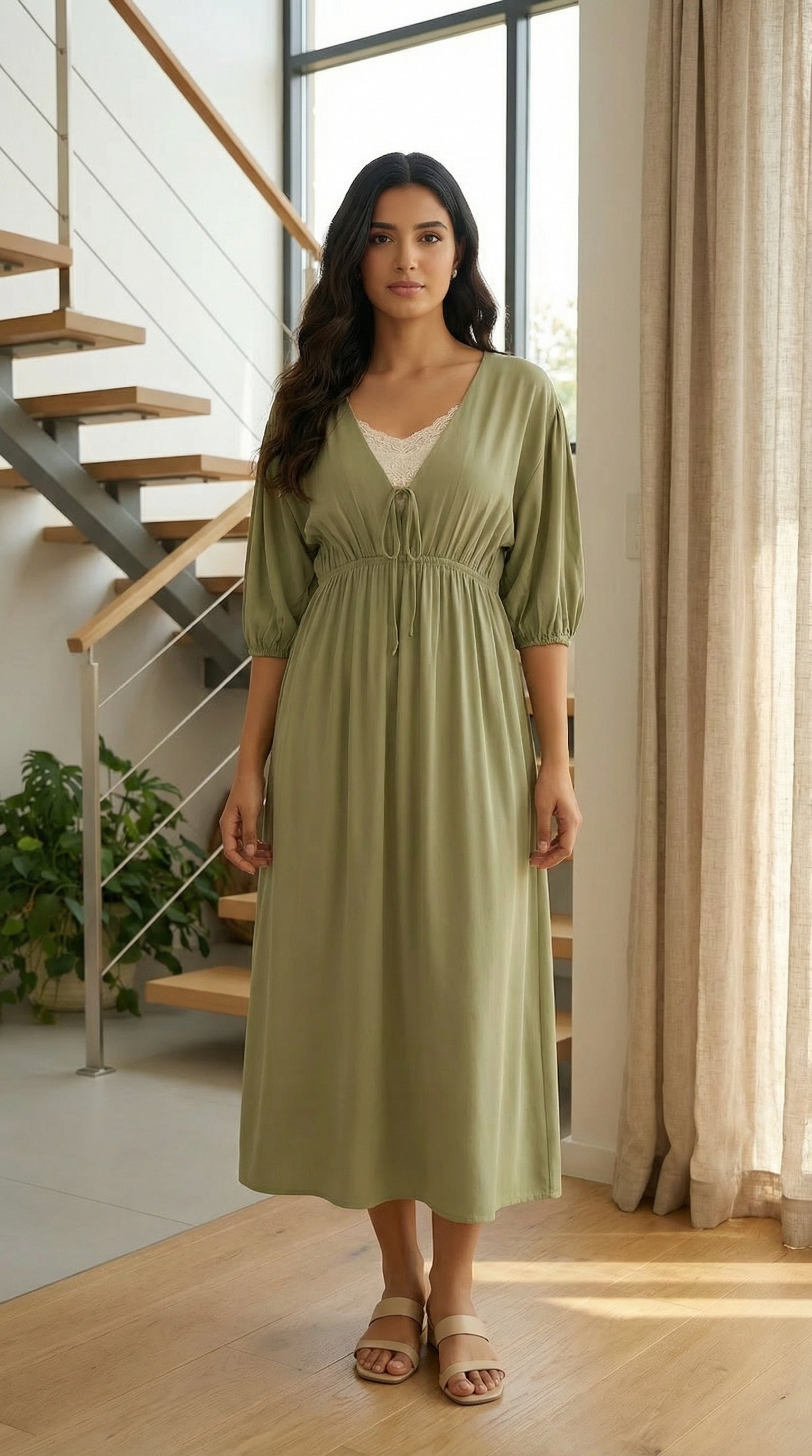 Olive Dusk Elegant Modest A-Line Midi Dress