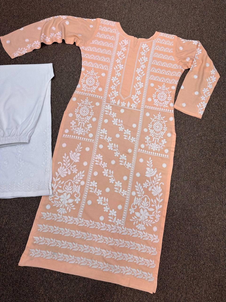 Peach Whisper Embroidered Modest Co-Ord Set