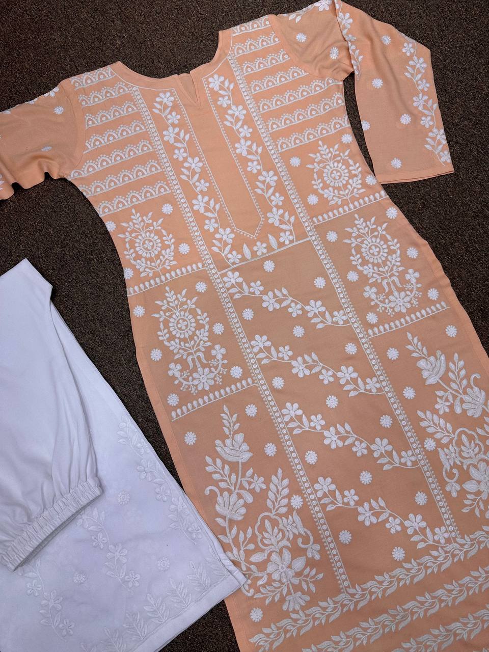 Peach Whisper Embroidered Modest Co-Ord Set