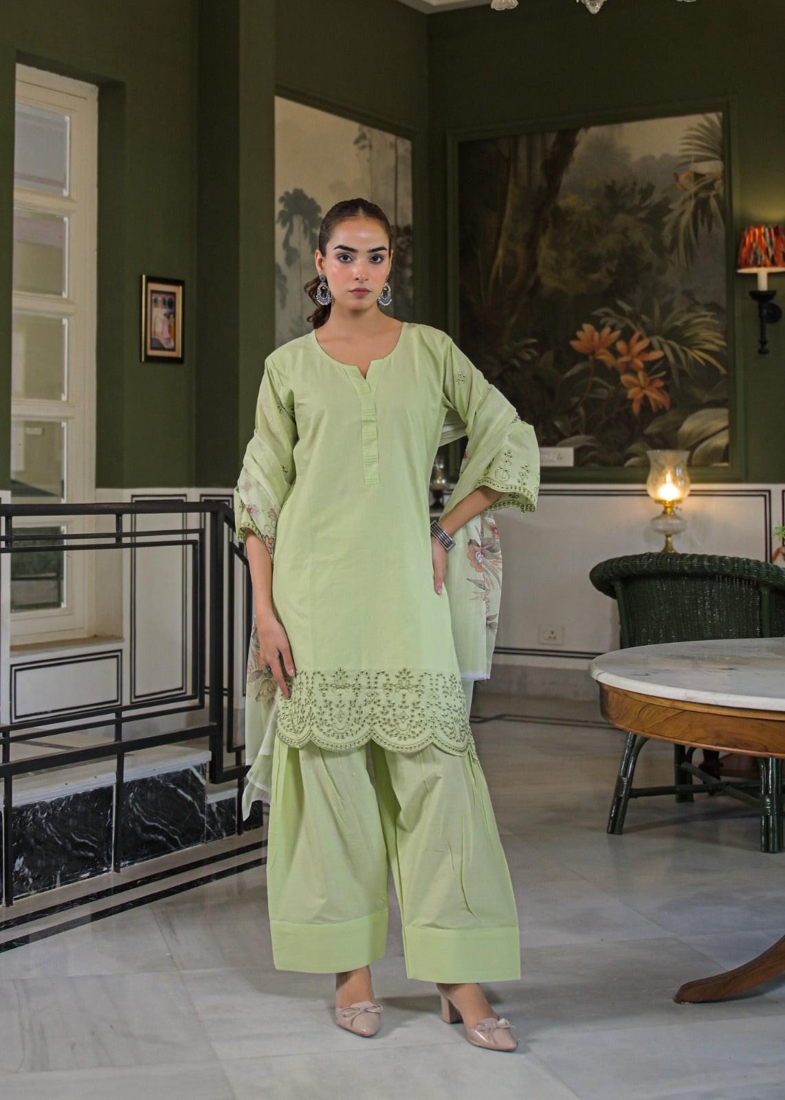 festive pistachio green farshi set