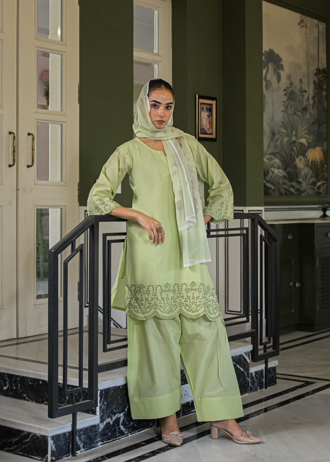 pistachio farshi salwar with chiffon dupatta