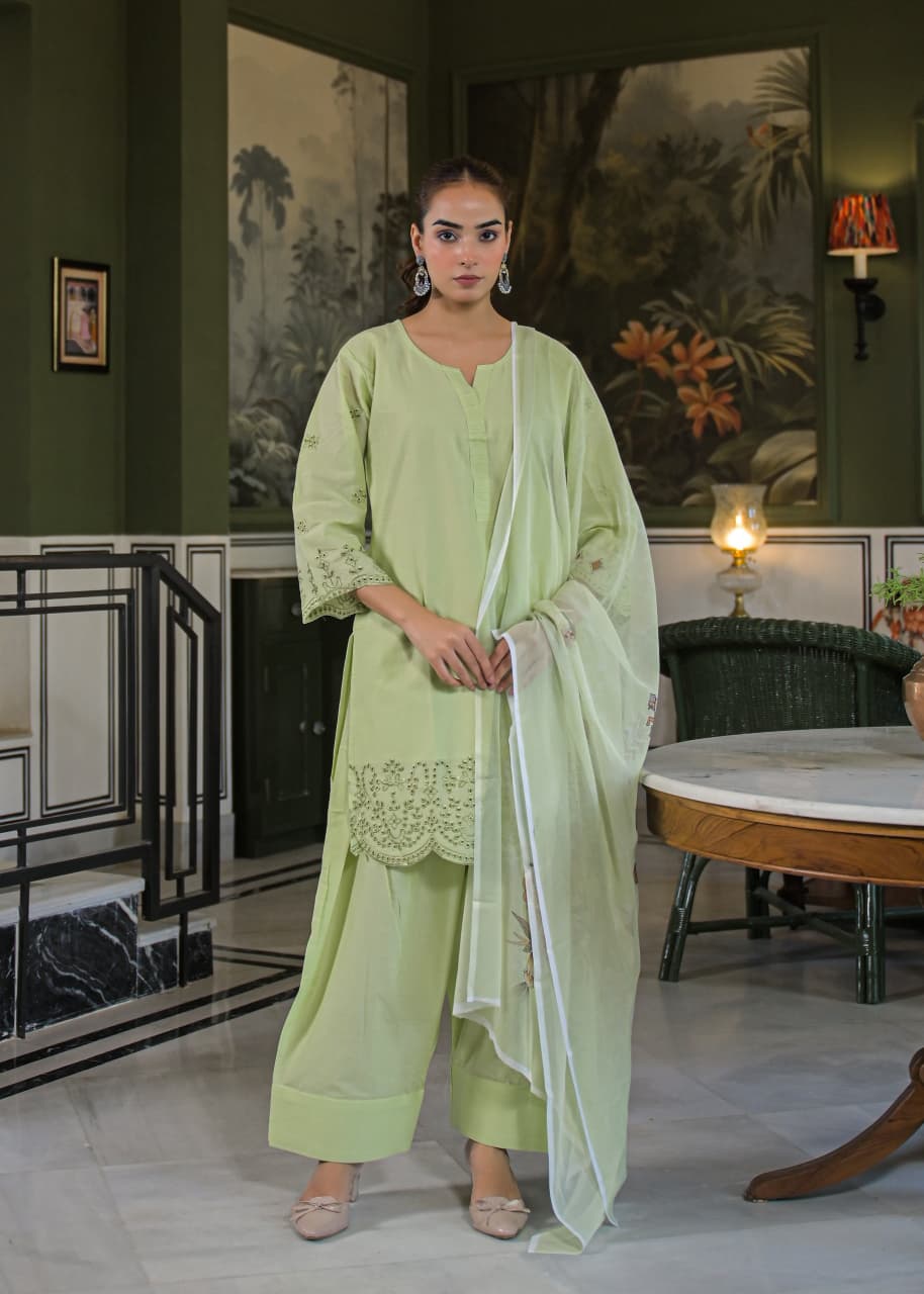 cotton embroidered modest co ord set
