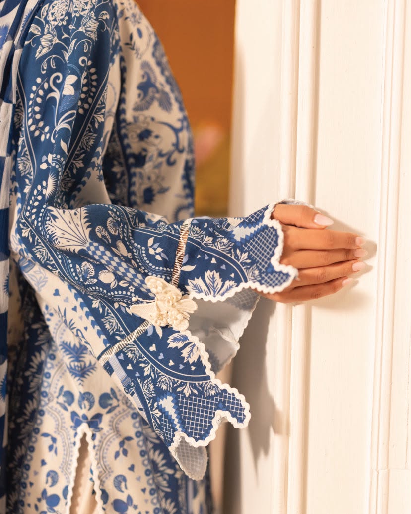 blue printed modest festive wear