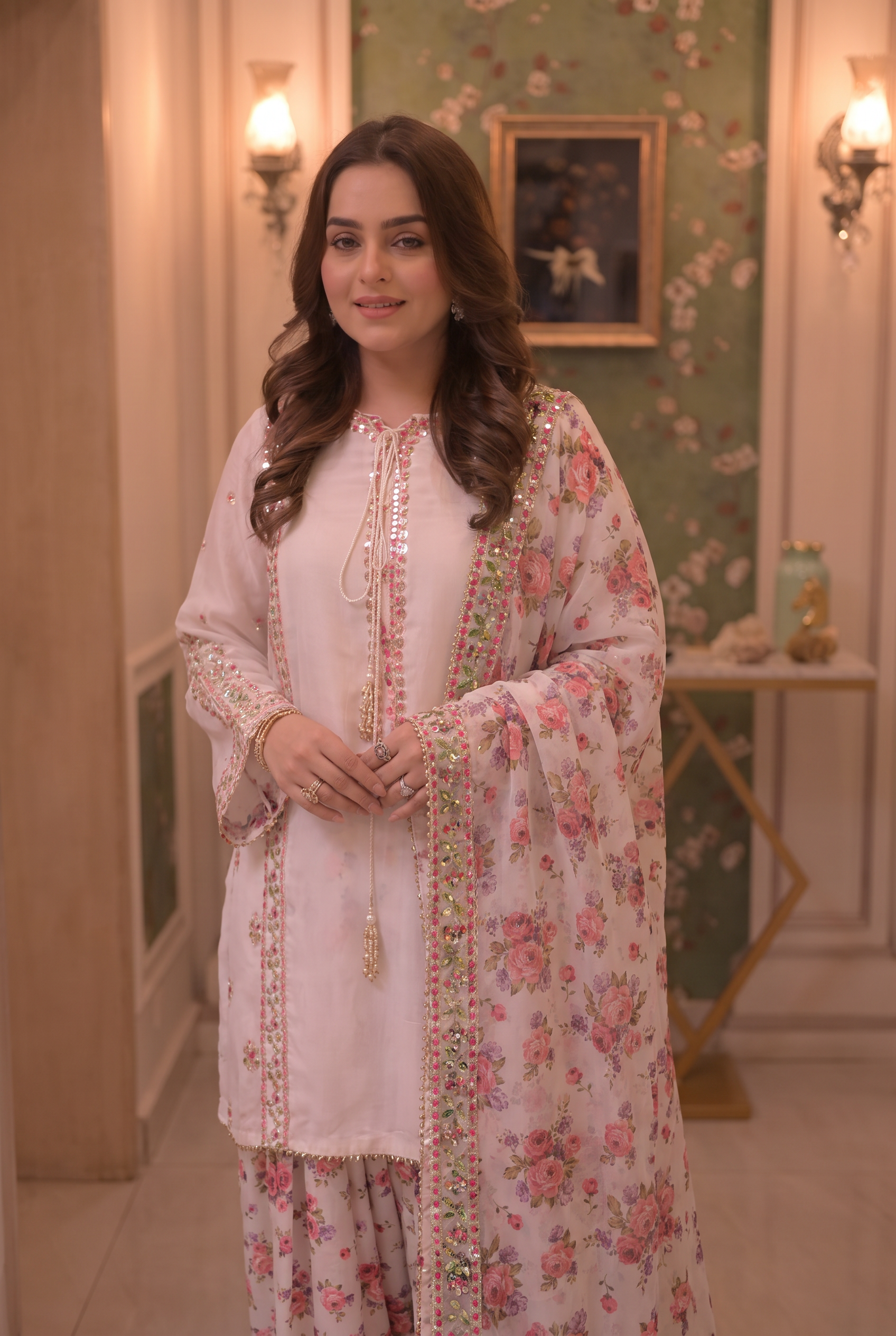 rose floral Farshi co ord set