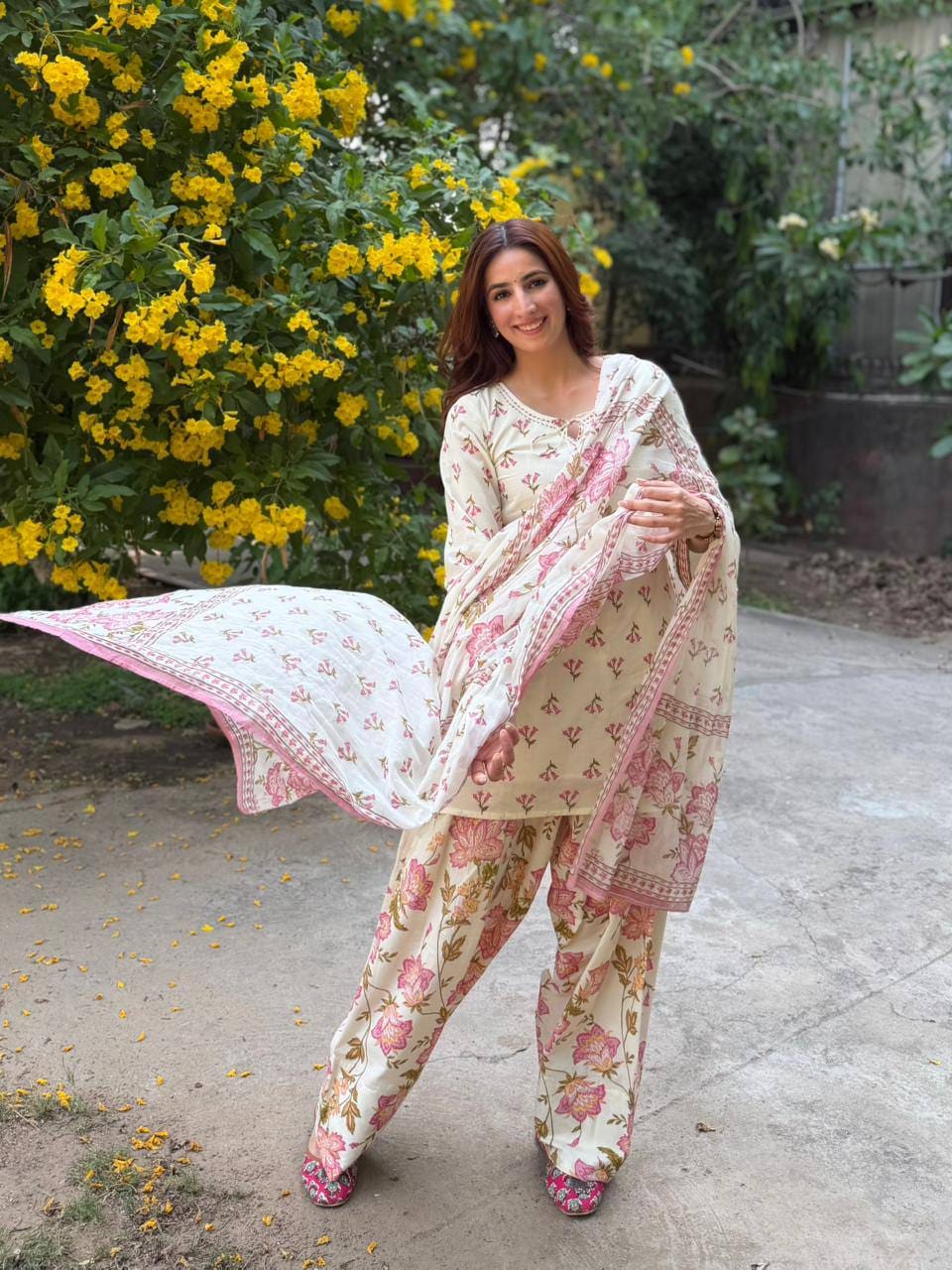 pink floral modest outfit