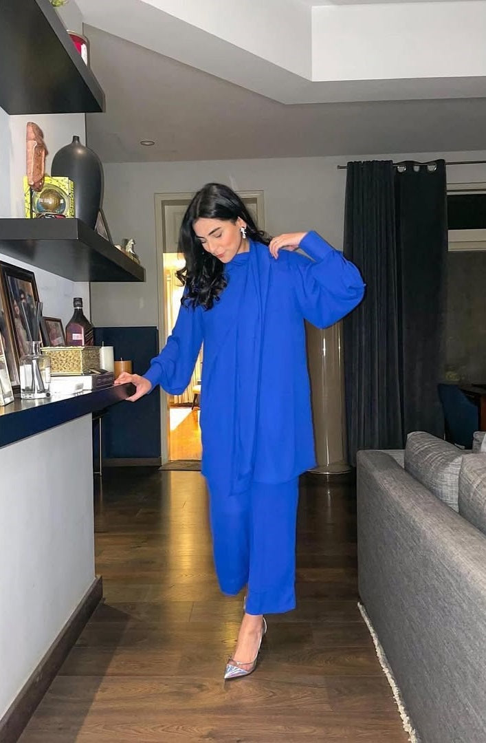 formal modest co ord set royal blue