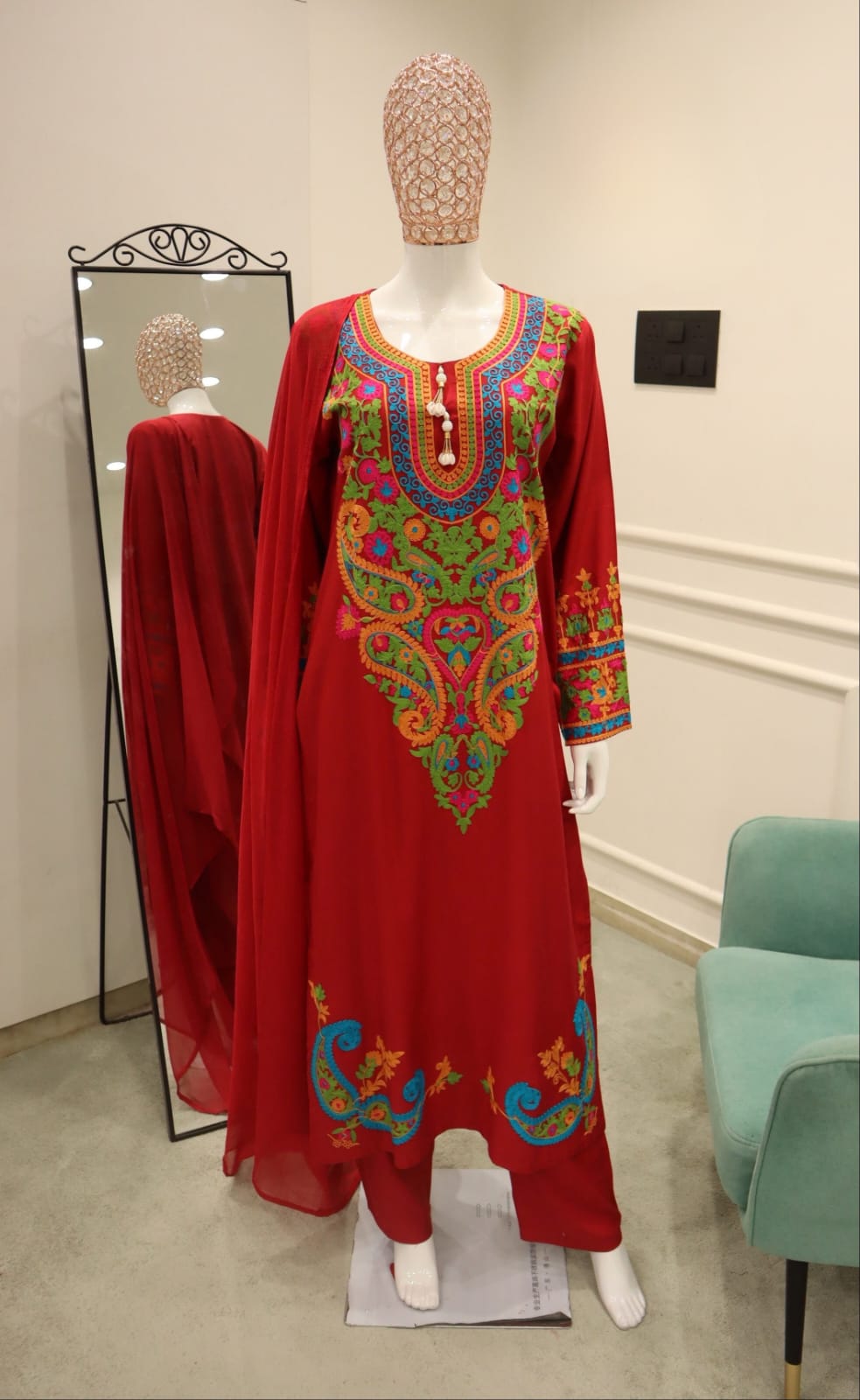 Ruby Arabesque three-piece modest outfit with lightweight Pure Chiffon Dupatta.