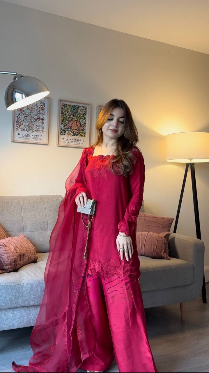 elegant ruby red modest outfit