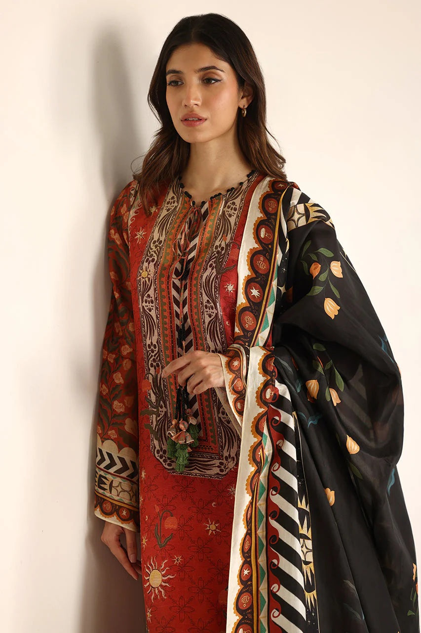 heritage print rust kurta dupatta set