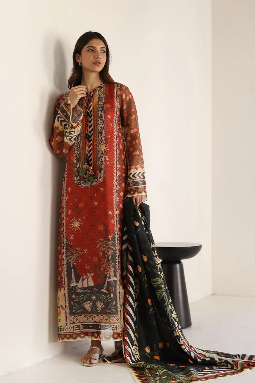 Rust Heritage Luxe Modest Co-Ord Set With Scarf