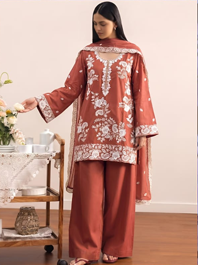 Rust Rose Signature Farshi Modest Co-Ord Set