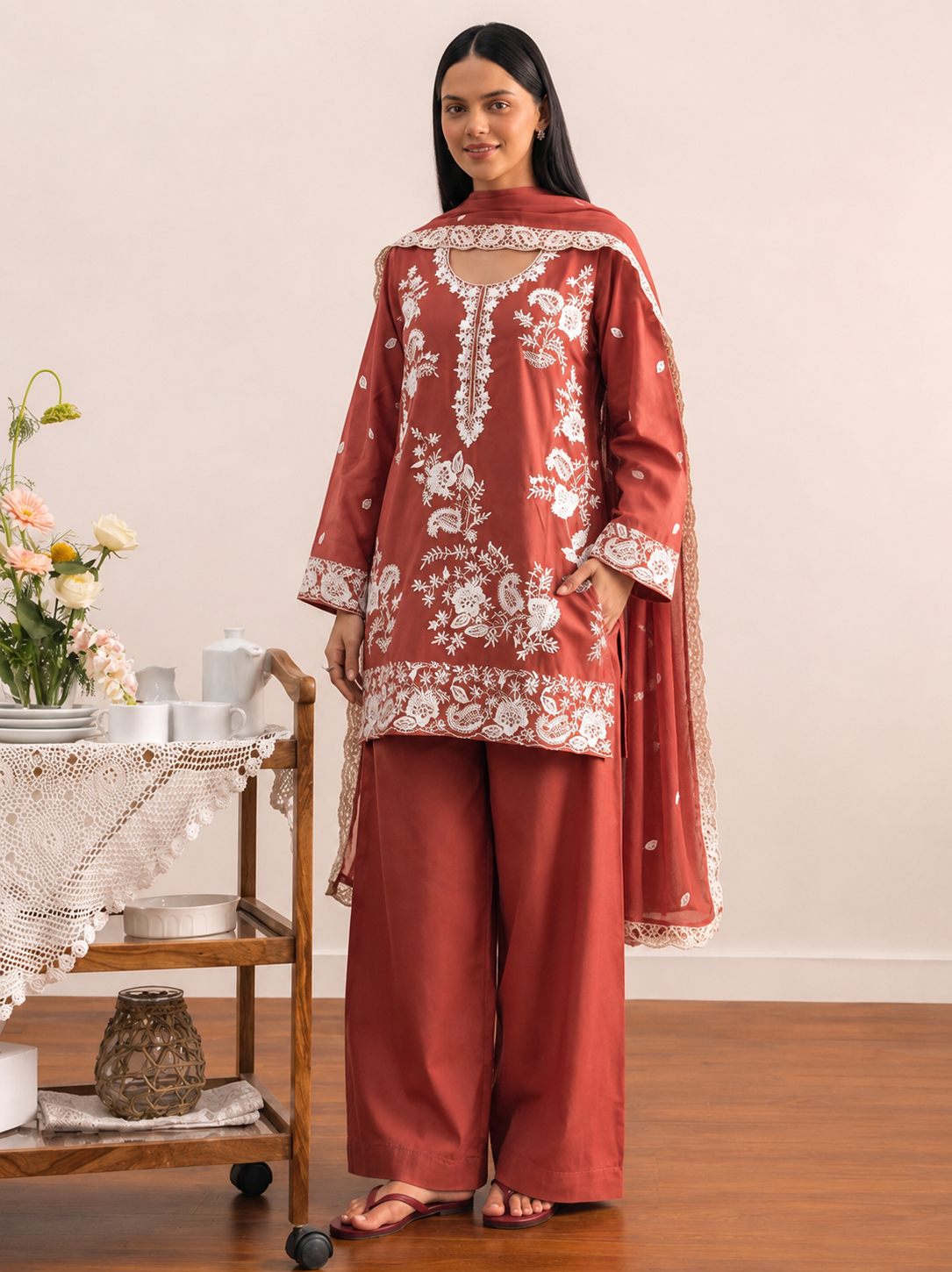 Rust Rose Signature Farshi Modest Co-Ord Set